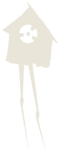 Shakehaus logo: a small house with a round reel window, on tall legs